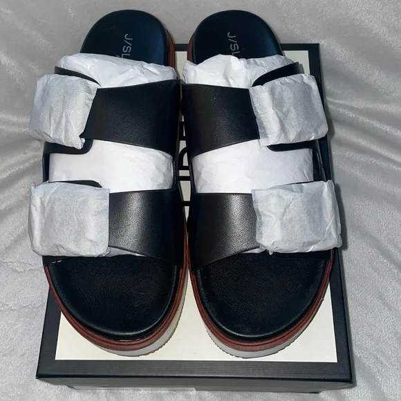 NWT J/SLIDES BOWIE Black Leather Sandal - Picture 7 of 13